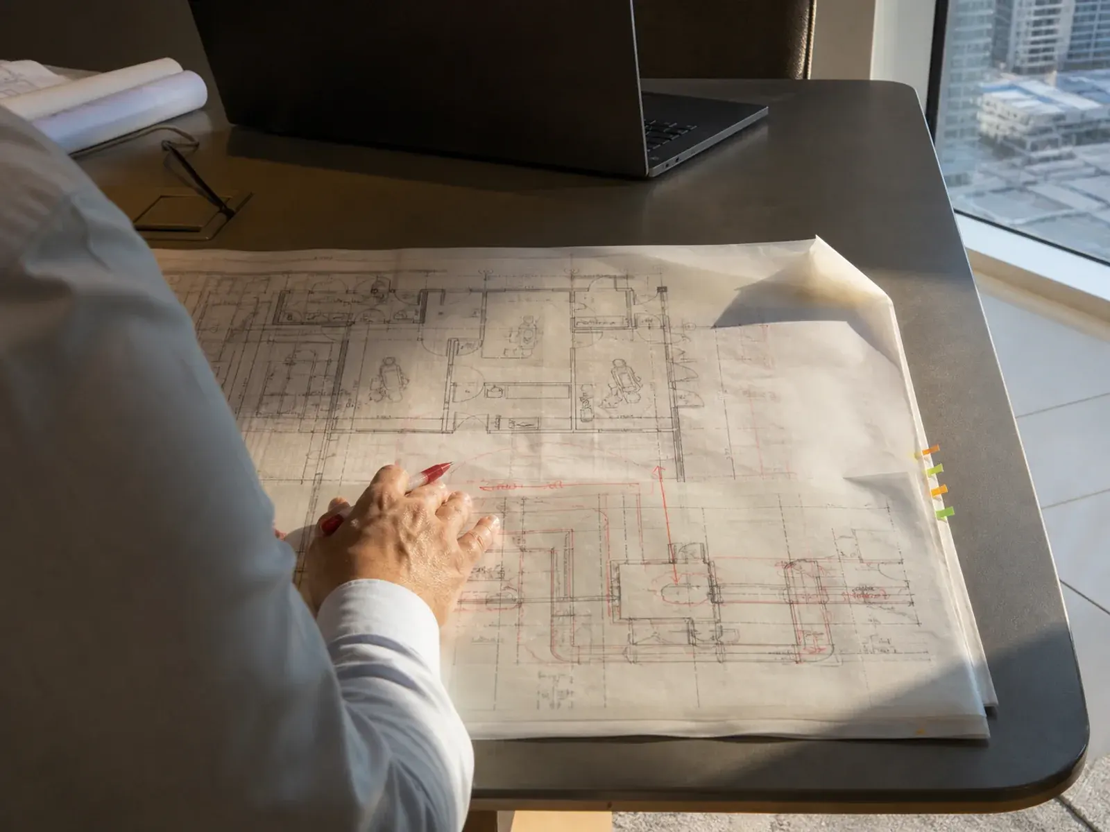Coordinated architectural and MEP drawing set for a Dubai clinic layout submission under review