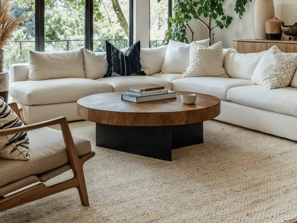 Custom solid-timber coffee table in a Dubai living room, made by Halo