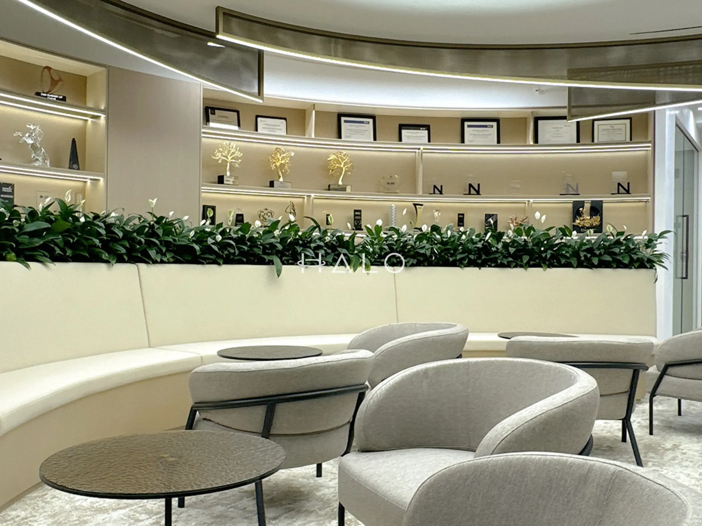Glass-partitioned meeting rooms in a completed Dubai office — portfolio view 05