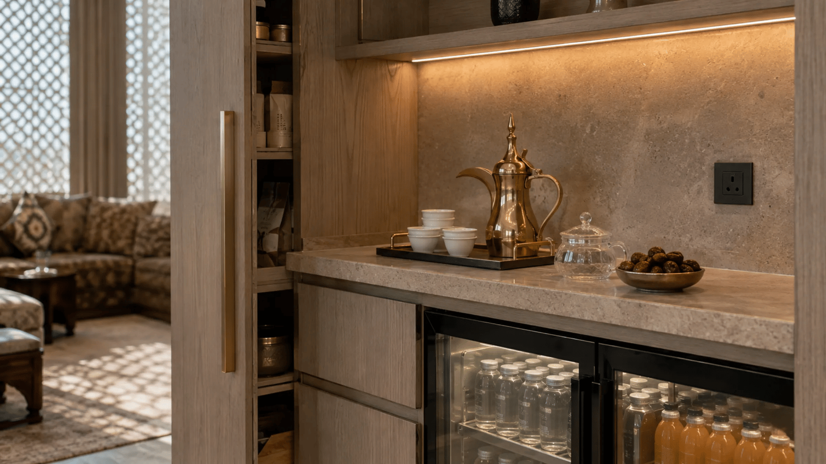 Home bar cabinet design in Dubai: planning a built-in drinks and coffee unit
