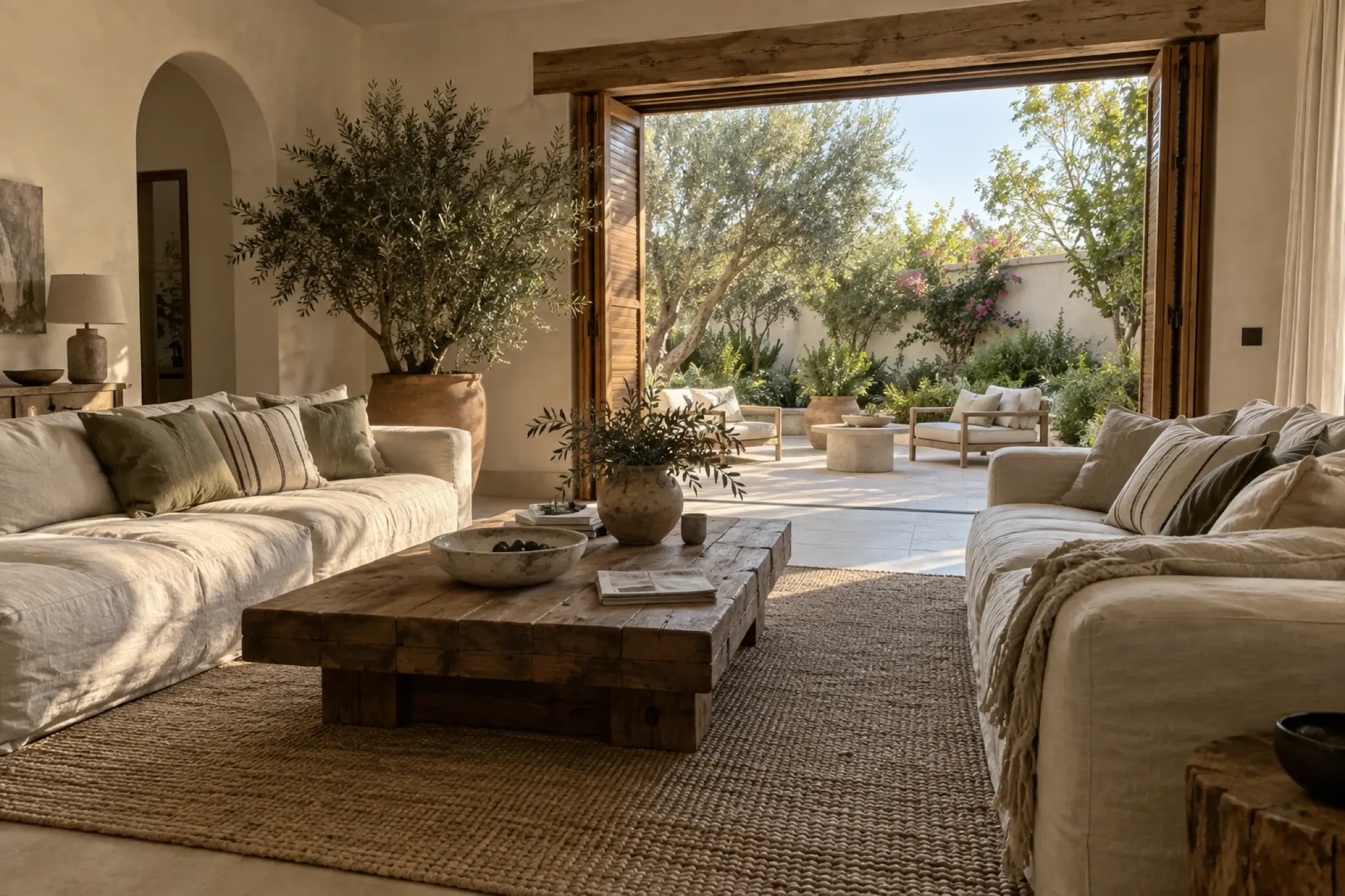 Bright open living space with pale surfaces, timber joinery and generous daylight