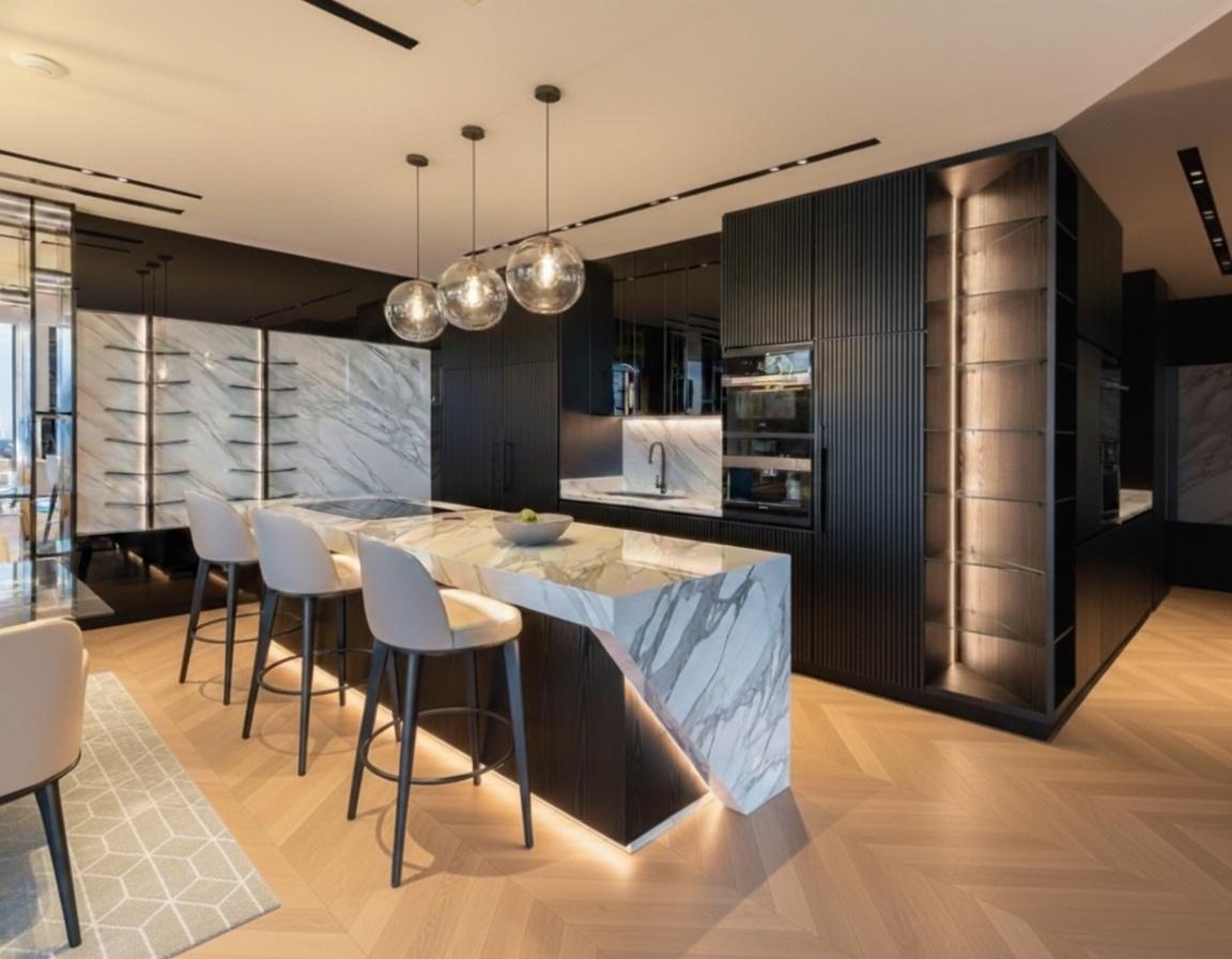Bespoke kitchen joinery manufactured and installed by Halo in Dubai