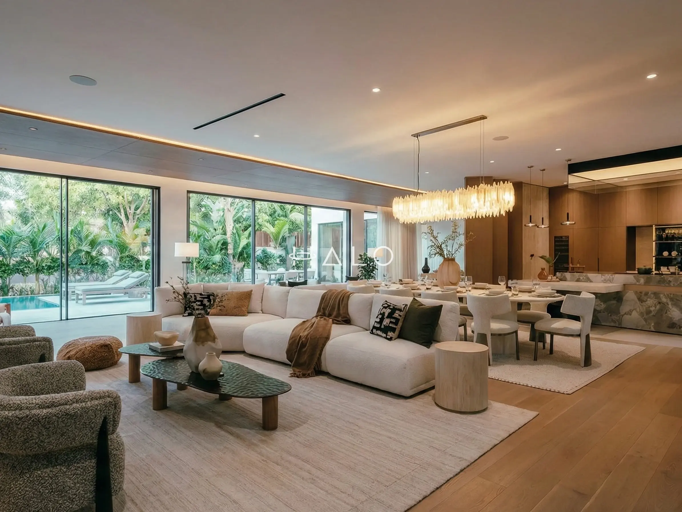 Renovated villa living and dining space in Dubai