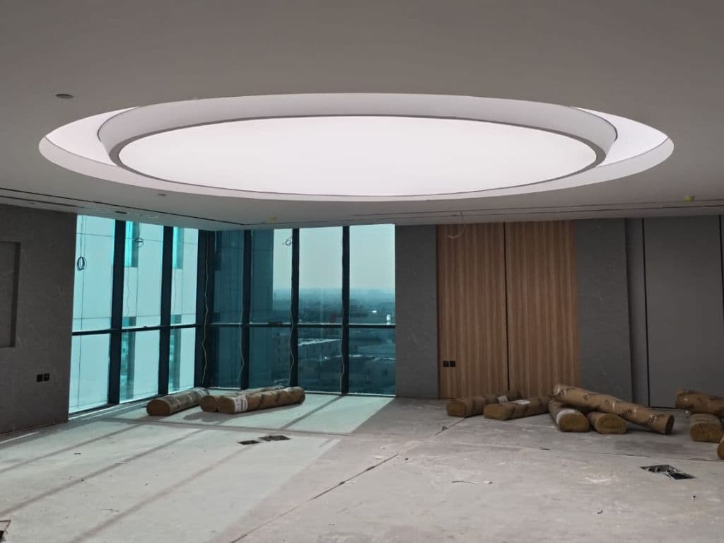 Illuminated ring ceiling installed in a Dubai apartment before the finishes were completed