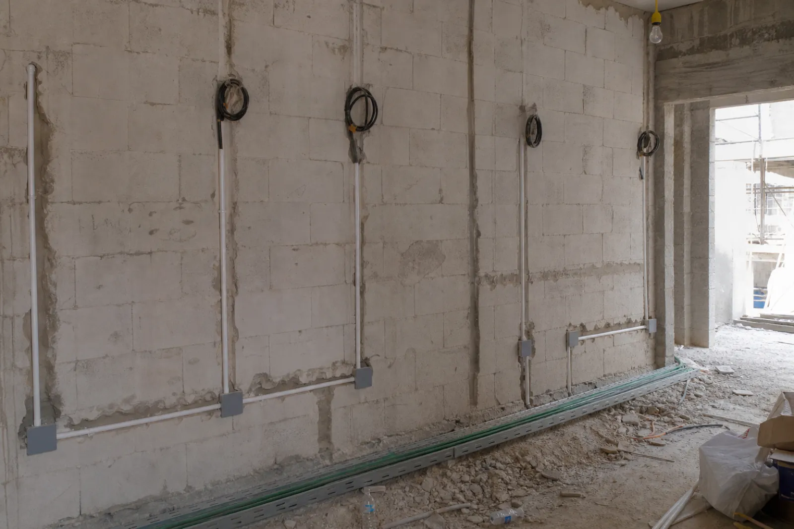 Electrical first fix with conduit, back boxes and segregated cable tray before boarding