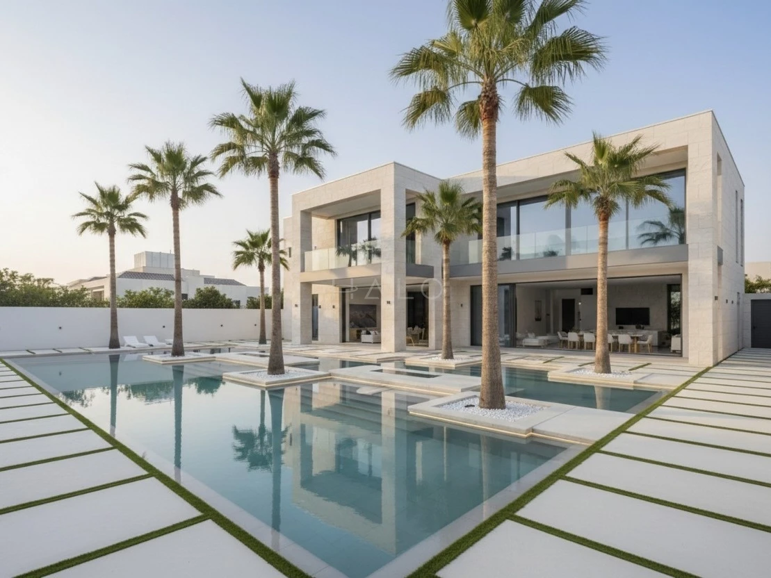 Climate-adapted planting in a completed Dubai villa garden