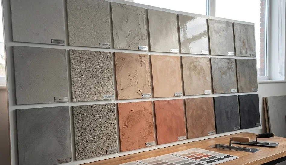 Finish samples and material references behind an itemised scope of works